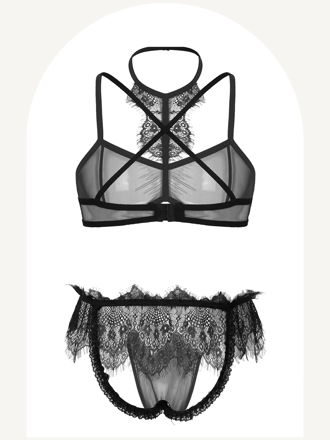 Sheer mesh lace lingerie set