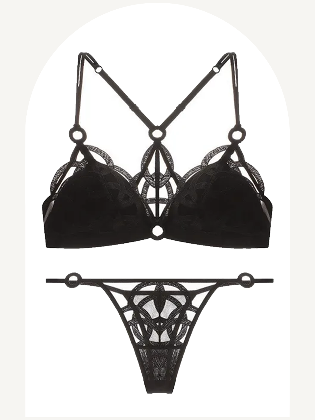 Mesh embroidery lingerie set