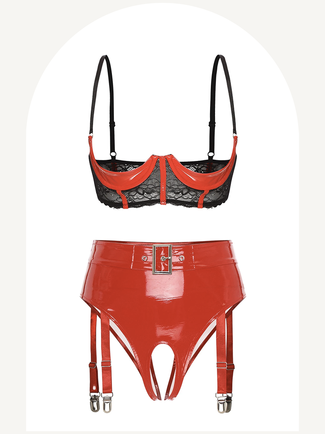 Erotische Lack-Dessous mit Strumpfhalter Fashione Shanone Erotische Lack-Dessous mit Strumpfhalter Fashione Shanone