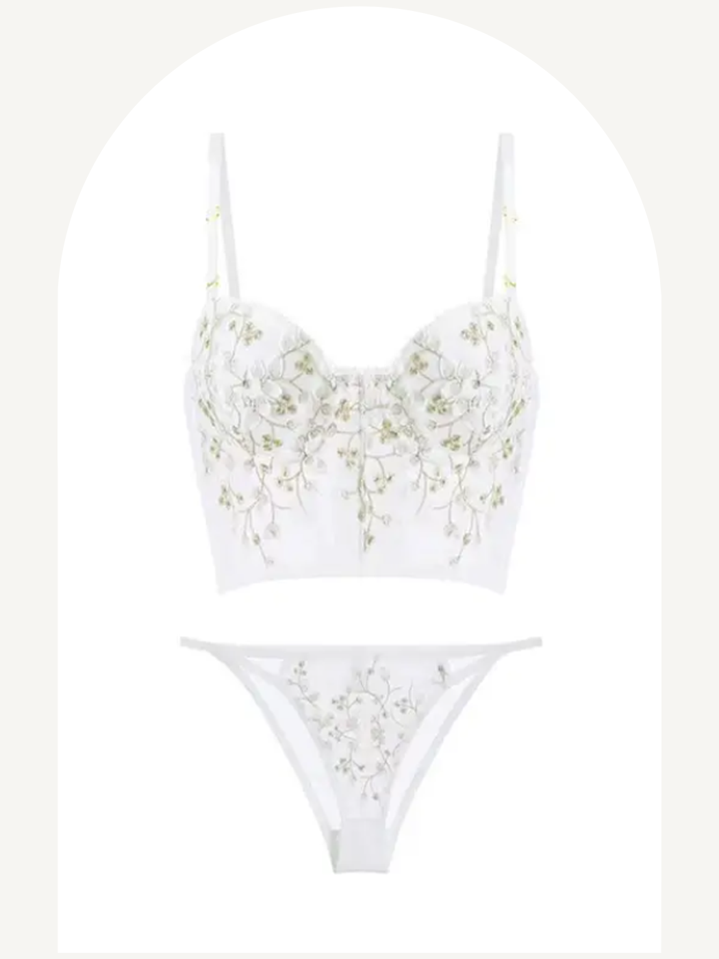 Floral embroidered corset and tanga lingerie set