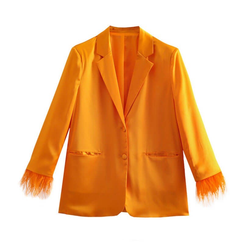 Orange feathered blazer