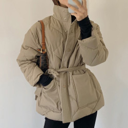 Quilted parka with belt
