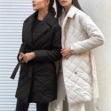 Mid-length quilted parka with belt