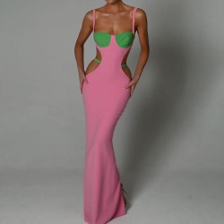 Maxi pink and green dress