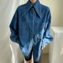 Denim shirt with pointed collar