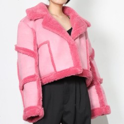 Manteau rose laine d'agneau