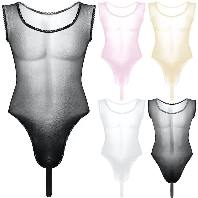See-through lingerie bodysuit for men