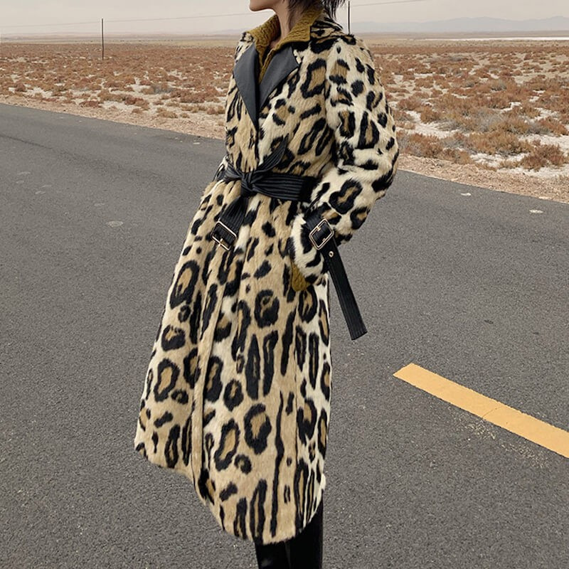 Long leopard trench coat
