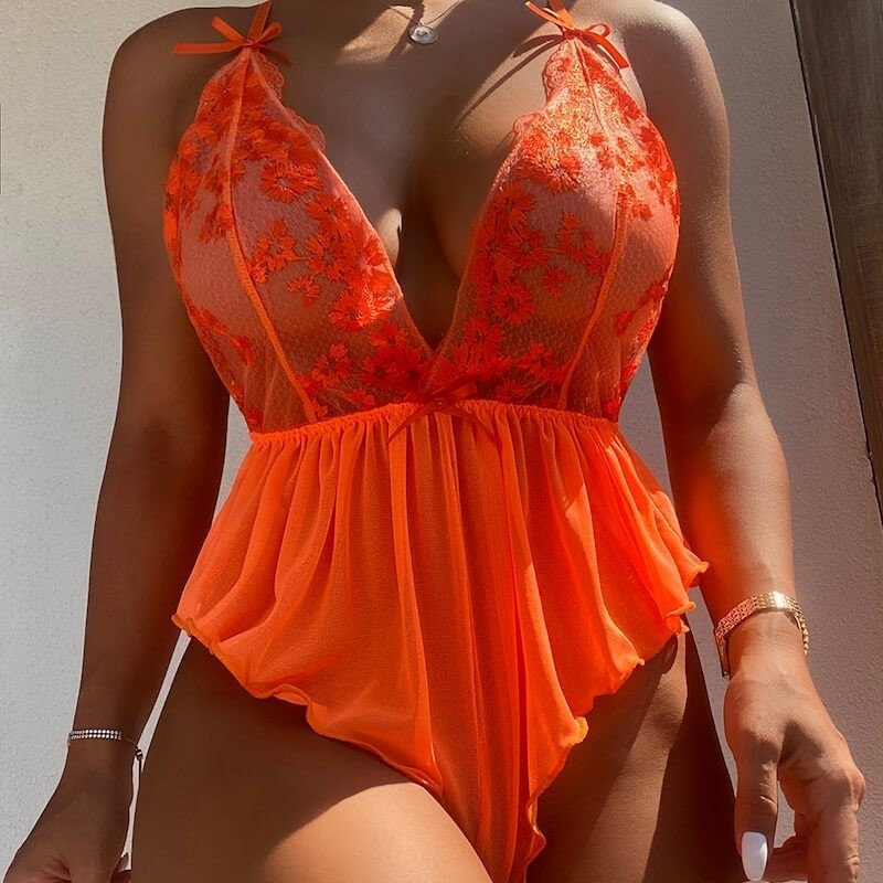 Orange lace bodysuit