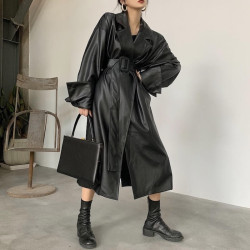 Maxi leather trench coat