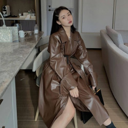 Maxi leather trench coat