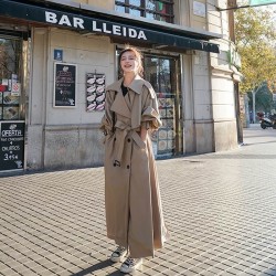 Long trench coat with puff sleeves