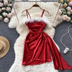 Red satin Christmas dress