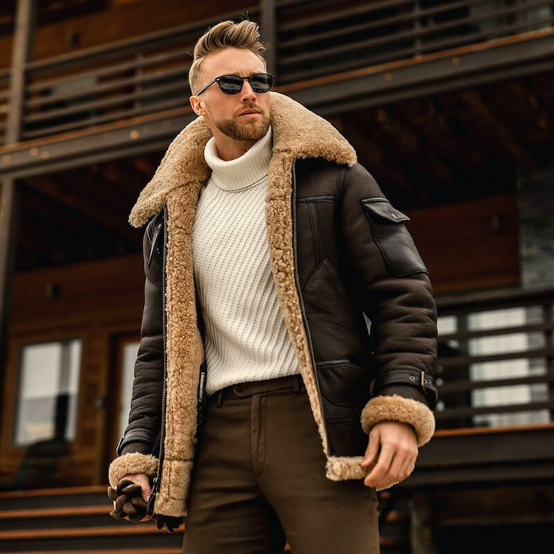 Men's fleece leather coat