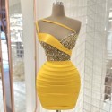 Yellow satin dress with diamond