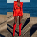 Red satin shorts suit