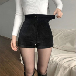 Black velvet mini shorts