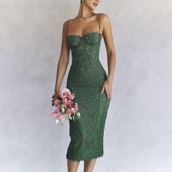 Green floral lace dress