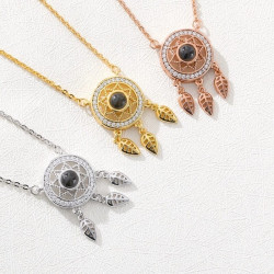 Dream catcher necklace with projection I LOVE YOU in 100 different languages