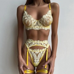 Floral yellow lingerie set with garter