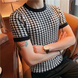 Houndstooth short sleeves sweater