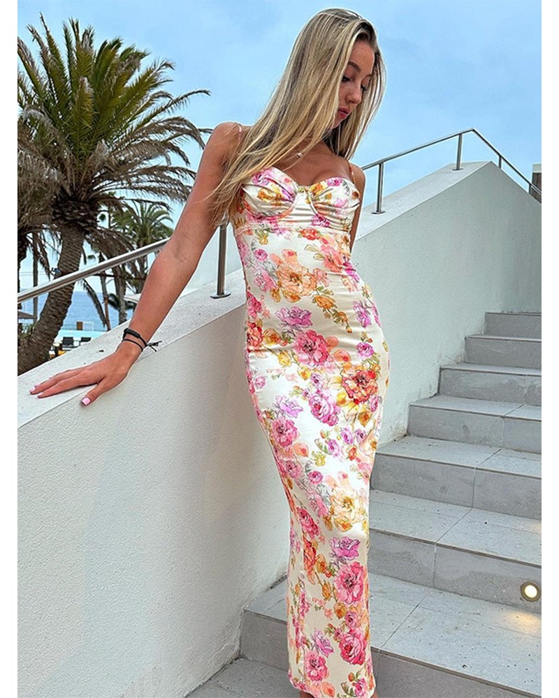 Long floral print dress with straps