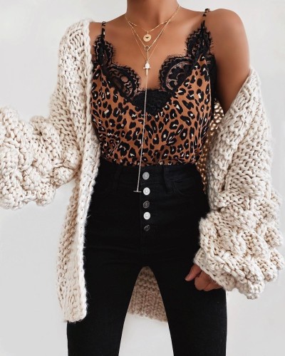 Women's Lace Leopard Print Top