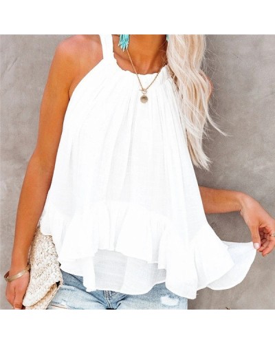 White high neck top with ruffles