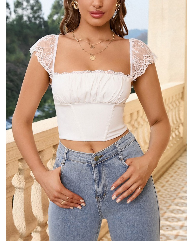 White top with lace sleeves