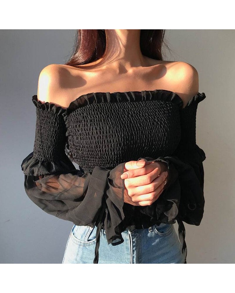 Long-sleeved off-the-shoulder blouse