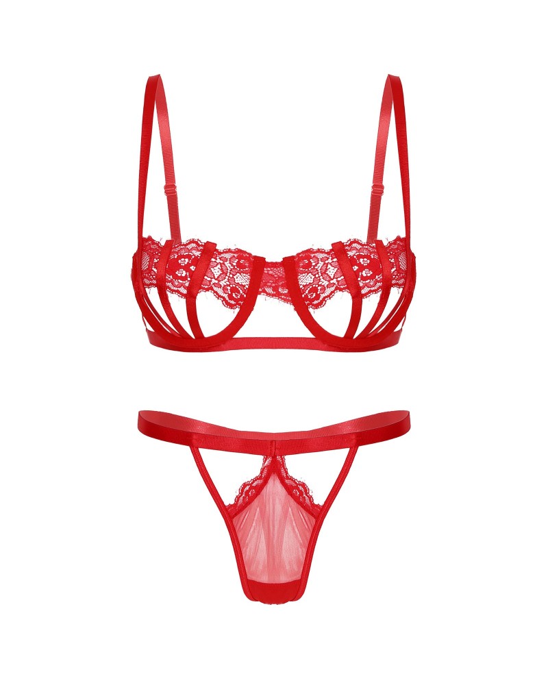 Red erotic bra and thong set