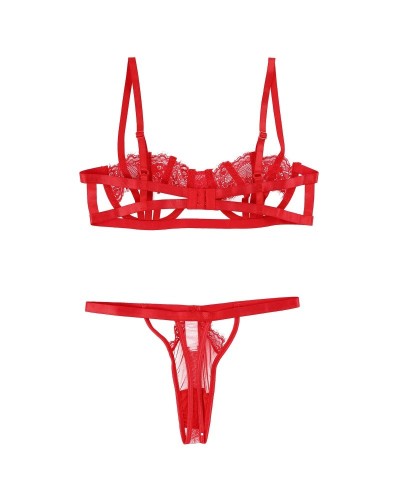 Red erotic bra and thong set