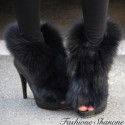 Peep toe ankle boots with fur