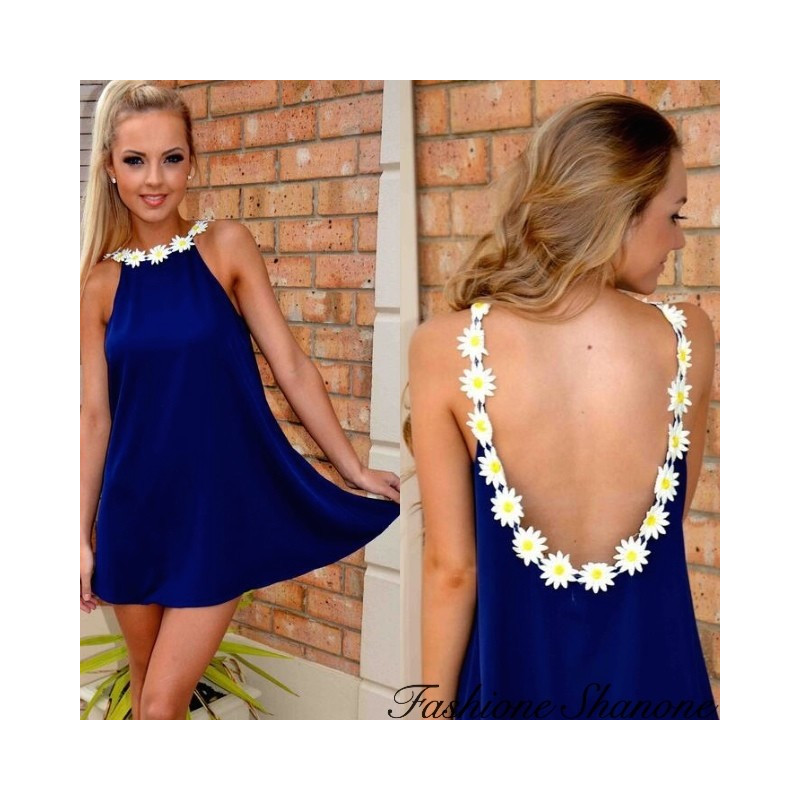 Decorated with daisies backless dress