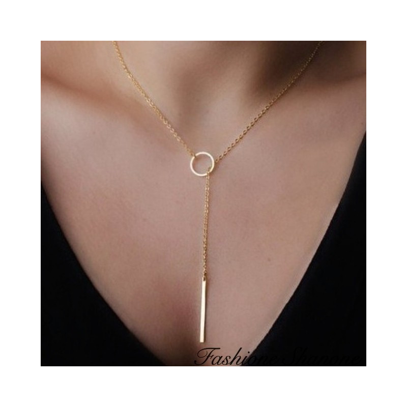 Circle and rod lariat necklace