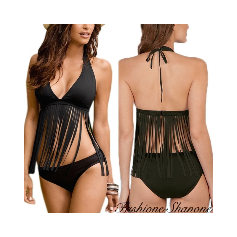 Fashione Shanone - Bikini noir à franges