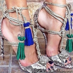 Fashione Shanone - Snake sandals with pompom