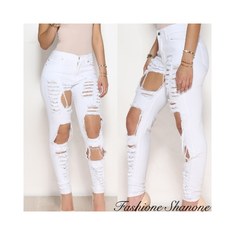 Fashione Shanone - Jean skinny blanc déchiré