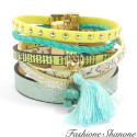 Fashione Shanone - Yellow and green leather boho bracelet