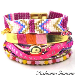 Fashione Shanone - Pink and Golden multi-layer bracelet