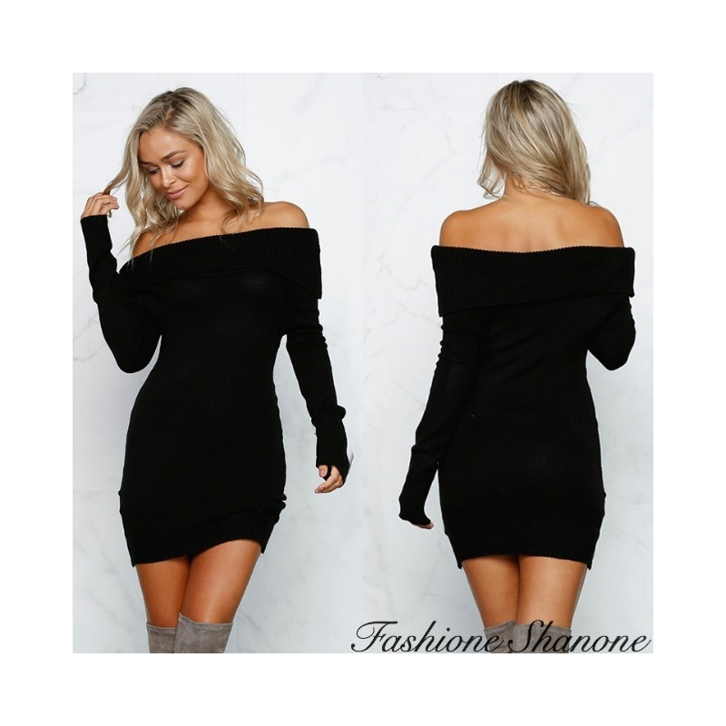 Fashione Shanone - Bardot neck knit dress