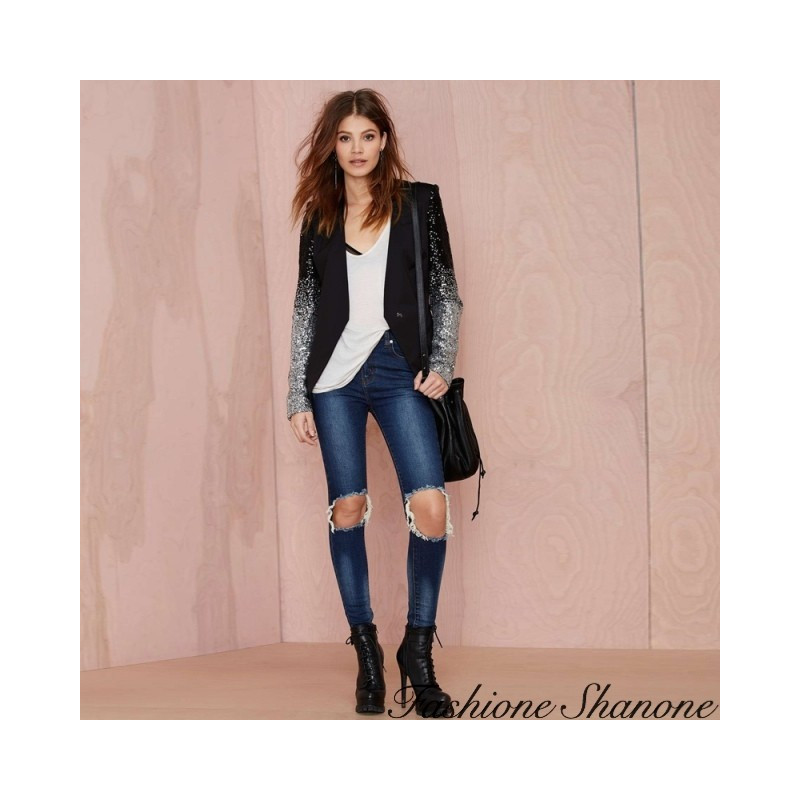 Fashione Shanone - Blazer noir à paillettes argentés