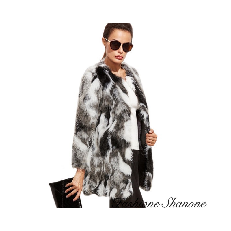 Fashione Shanone - Manteau en fourrure noir et blanc