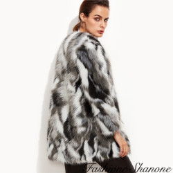 Fashione Shanone - Manteau en fourrure noir et blanc