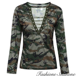 Fashione Shanone - Lace-up military T-shirt