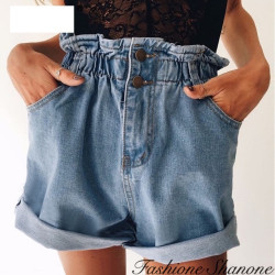 Fashione Shanone - Elastic high waist denim shorts
