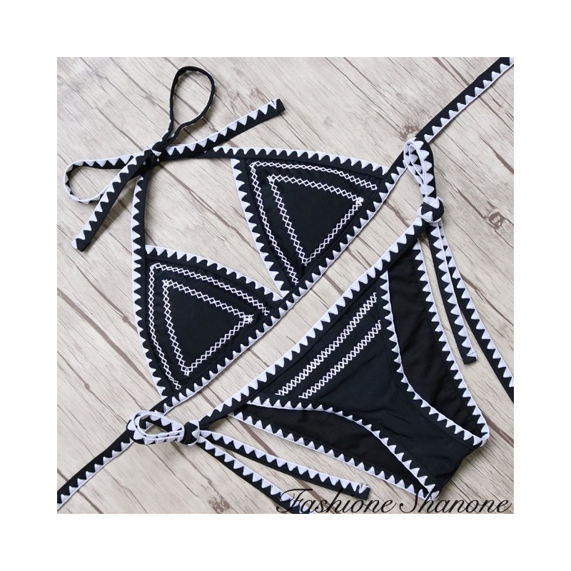 Black and white triangle bikini