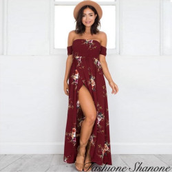 Fashione Shanone - Robe longue fleurie avec encolure Bardot