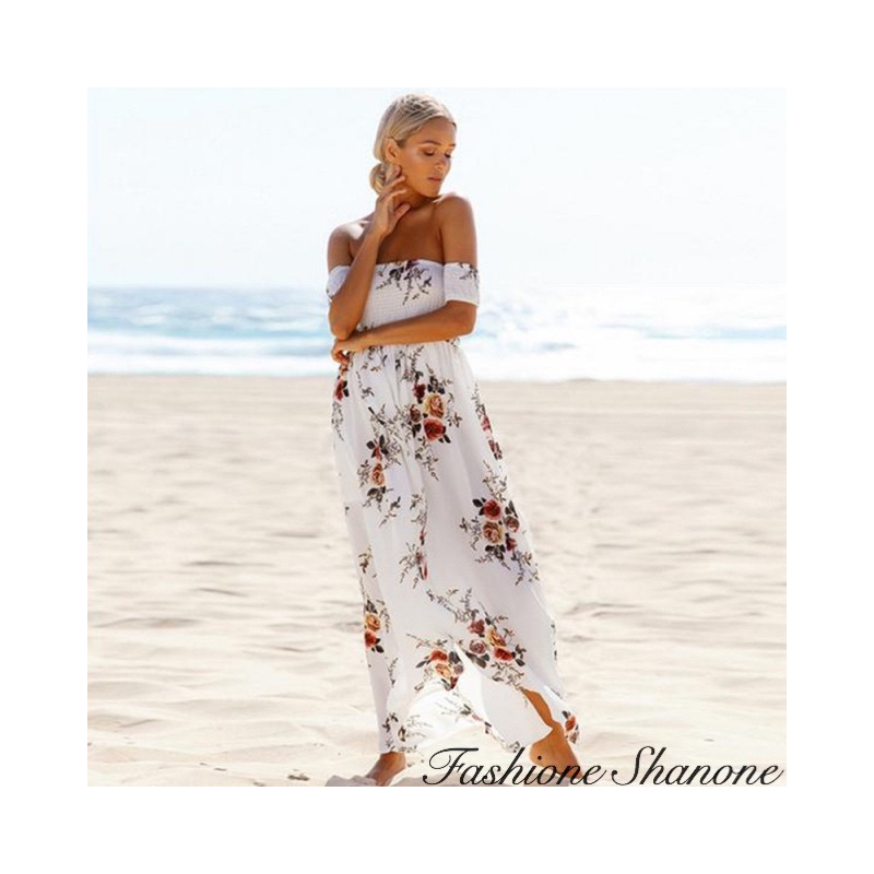 Fashione Shanone - Robe longue fleurie avec encolure Bardot