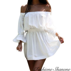 Fashione Shanone - Robe blanche à encolure Bardot